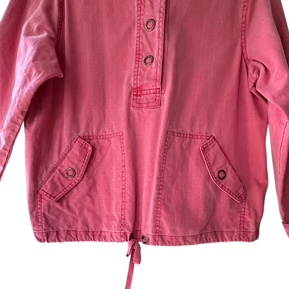 COLDWATER CREEK NWOT WASHED RED COTTON CANVAS HALF SNAP JACKET HOODIE | MEDIUM - Picture 6 of 11